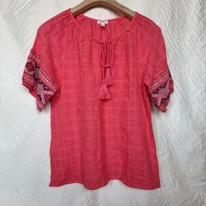 Dylan Bright Coral Gauze Shirt Medium w Full Elbow length Sleeves